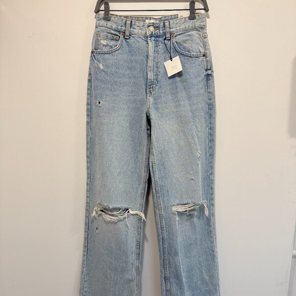 NWT Zara Distressed High Rise Wide Leg Jeans Size 6 - Picture 4 of 8